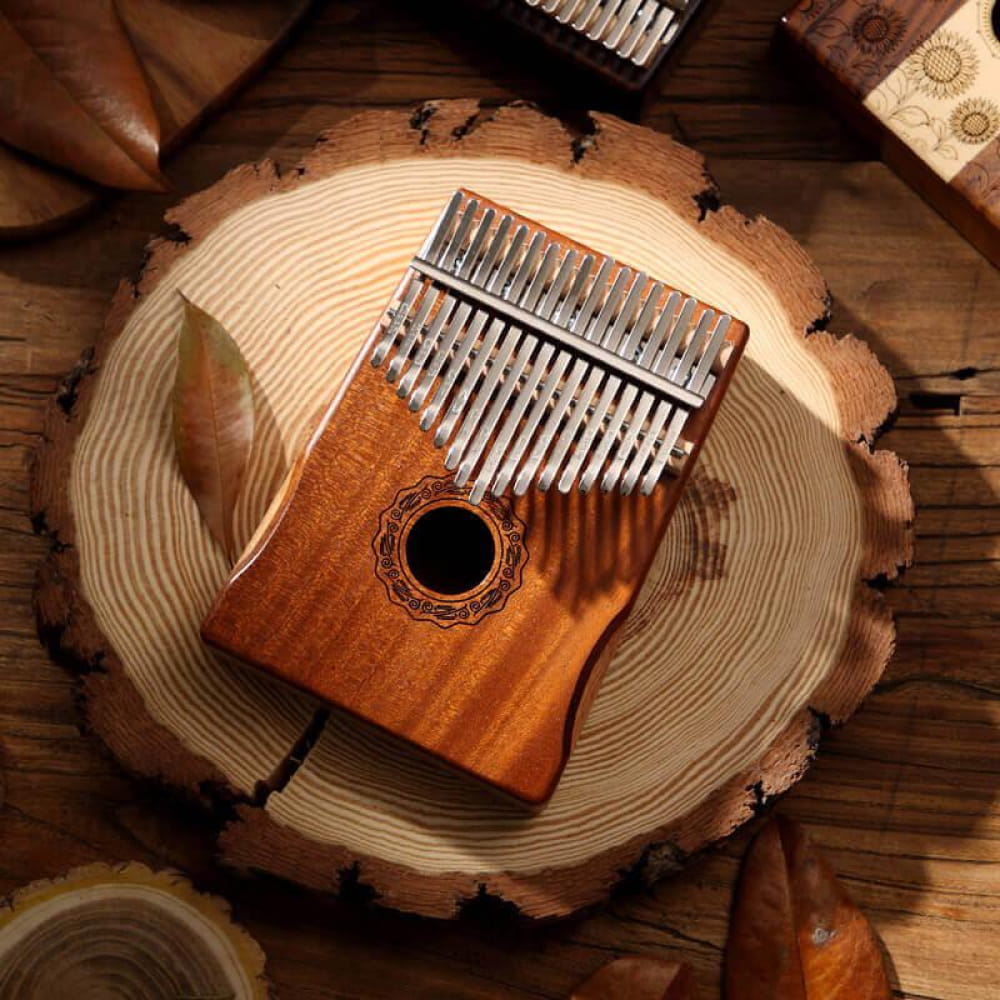 17 Key Mahogany Kalimba with Round Hole Thumb Piano - 17 Keys / Mahogany Core / Ore Metal Piano