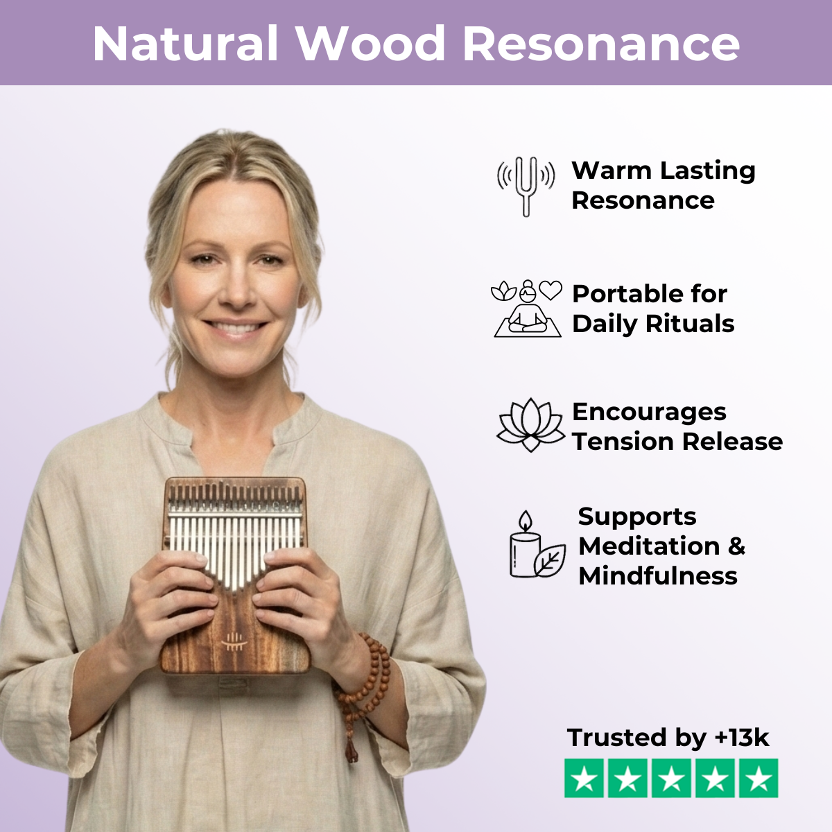 Piano à pouce Kalimba à 17 touches en érable avec tonalité C pour la méditation