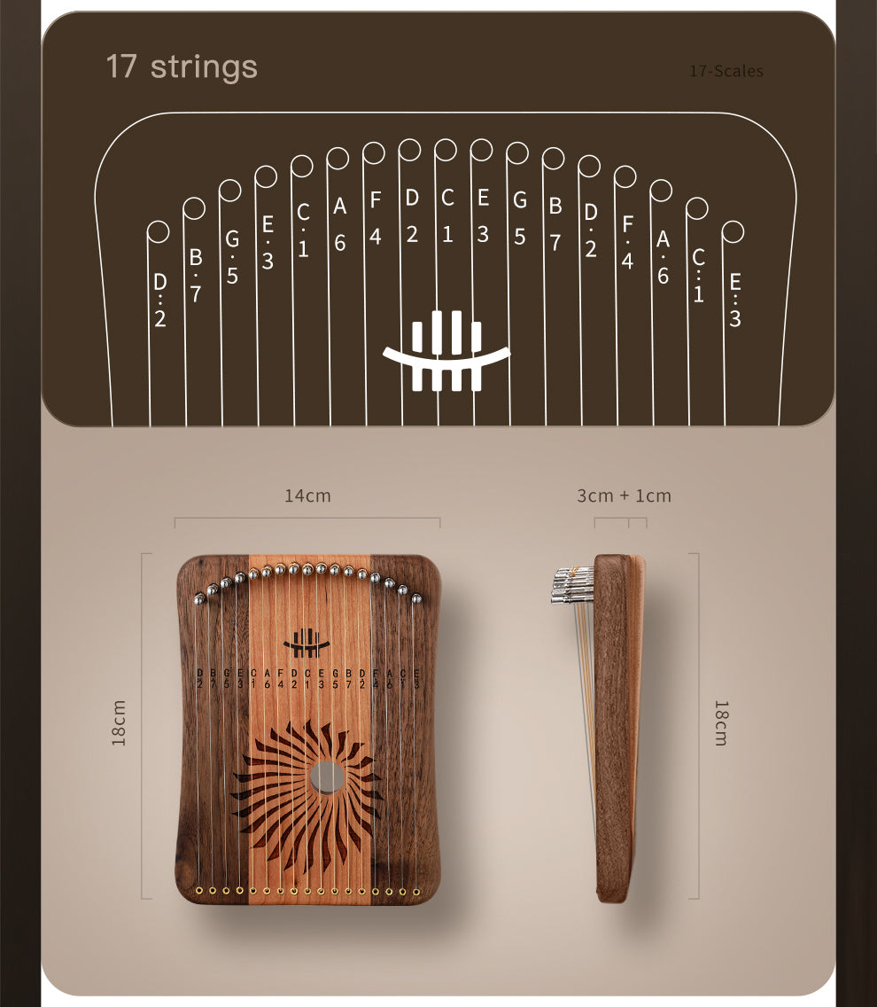 17 String Rosewood Lyre Harp Instrument by Hluru