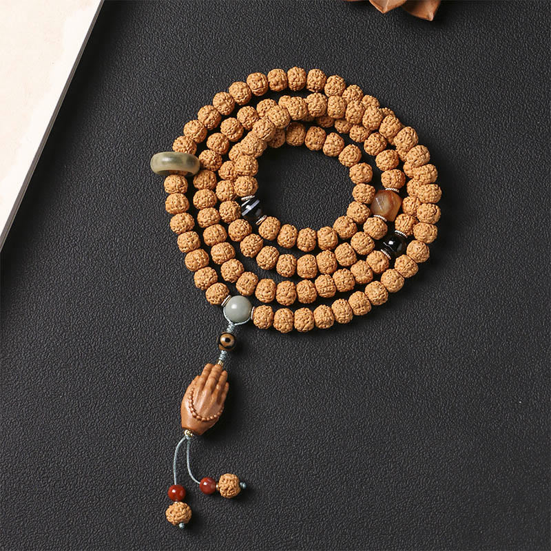 10mm Bodhi Seed Three-eyed Dzi Buddha Hand Wealth Bracelet