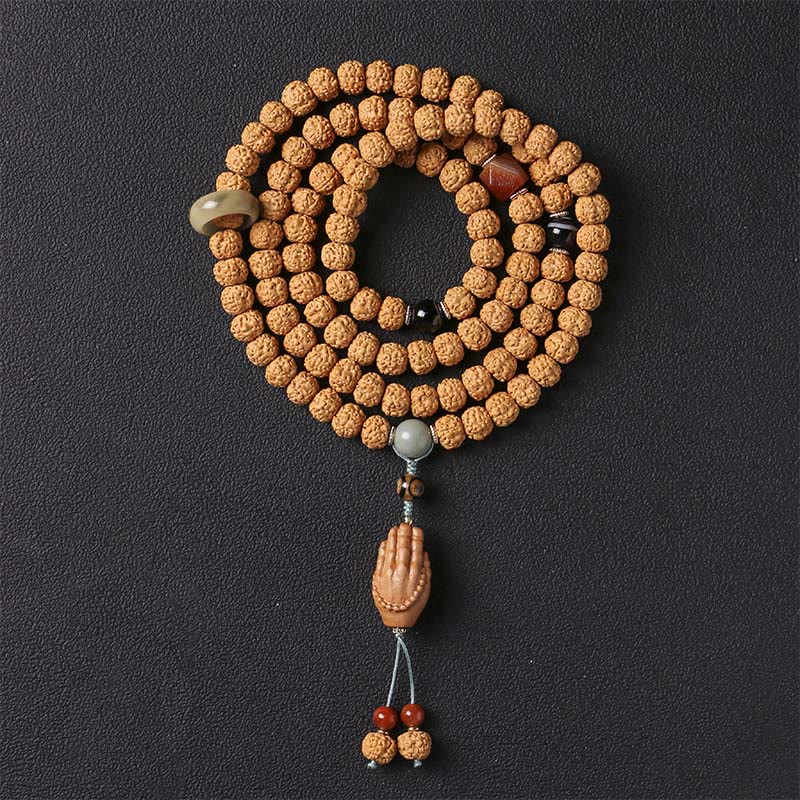 10mm Bodhi Seed Three-eyed Dzi Buddha Hand Wealth Bracelet
