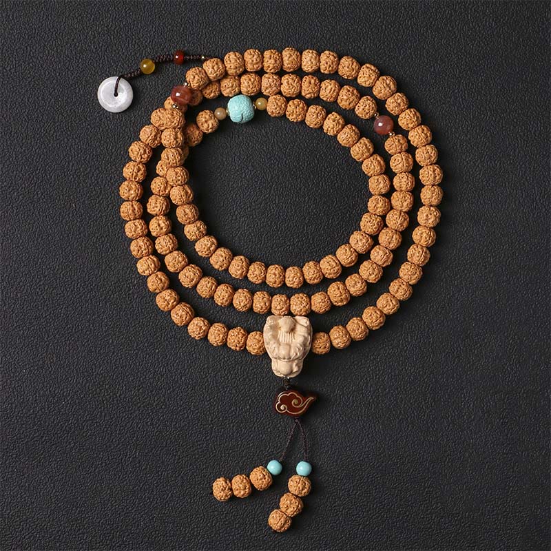 10mm Bodhi Seed Three-eyed Dzi Buddha Hand Wealth Bracelet