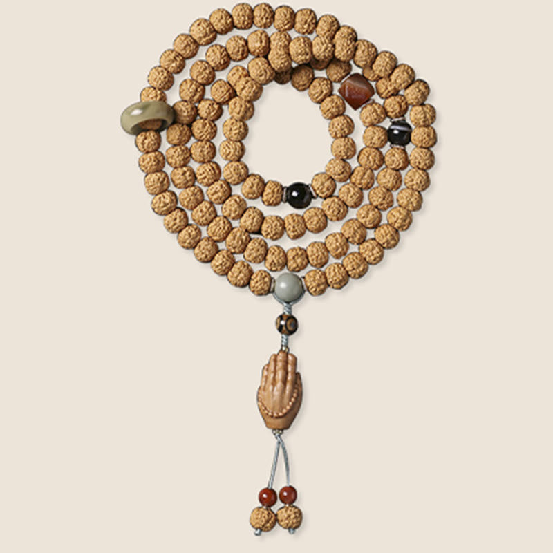 10mm Bodhi Seed Three-eyed Dzi Buddha Hand Wealth Bracelet