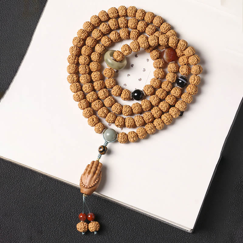 10mm Bodhi Seed Three-eyed Dzi Buddha Hand Wealth Bracelet