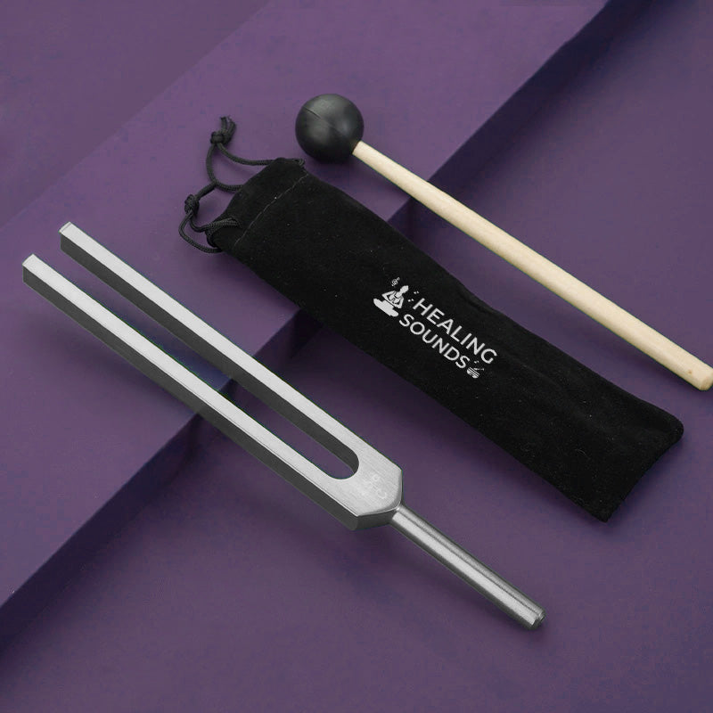 Tuning fork with black pouch and striker for 172.06 Hz Crown Chakra healing