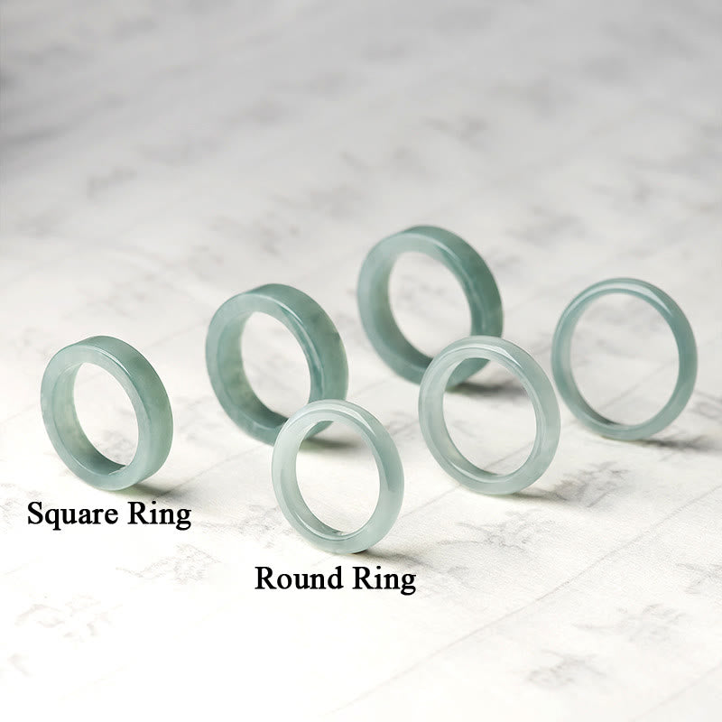 Natural Jade Prosperity Luck Ring 18mm Round/Square | Healing Sounds