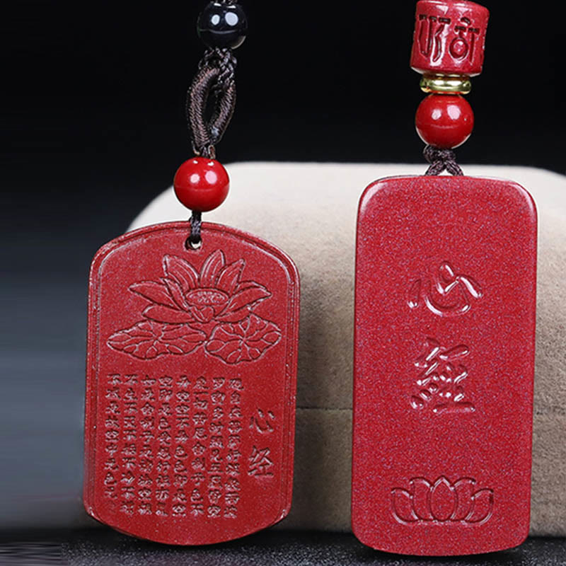 Cinnabar Heart Sutra Lotus Necklace | Spiritual Blessing Pendant