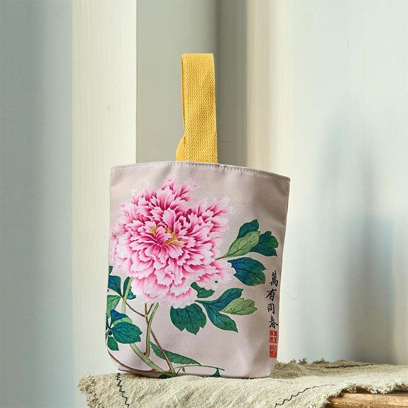 Peony Canvas Handbag | Spiritual Accessories 15cm x 8cm x 22cm
