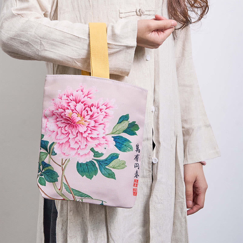 Peony Canvas Handbag | Spiritual Accessories 15cm x 8cm x 22cm