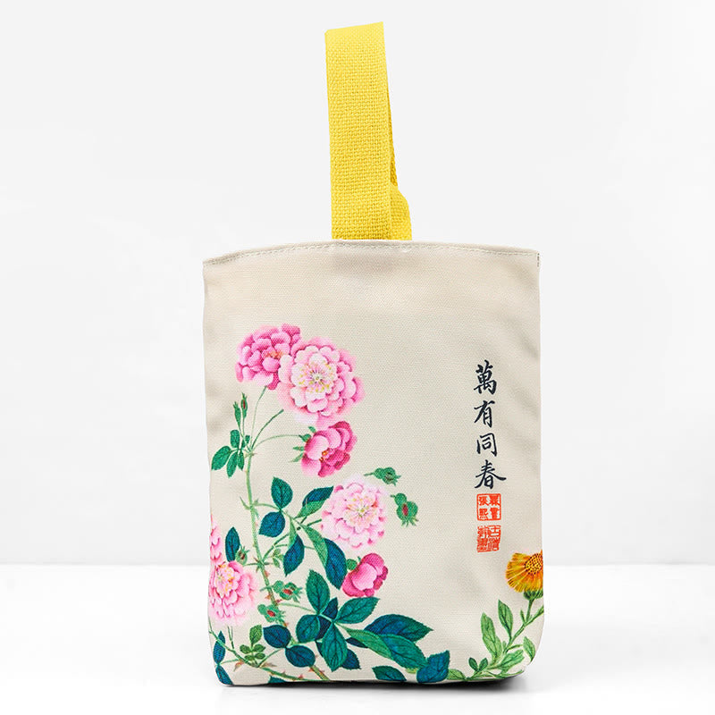 Peony Canvas Handbag | Spiritual Accessories 15cm x 8cm x 22cm
