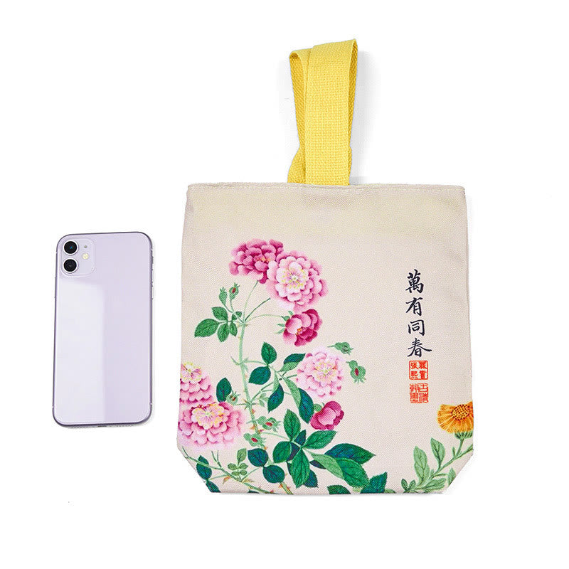 Peony Canvas Handbag | Spiritual Accessories 15cm x 8cm x 22cm
