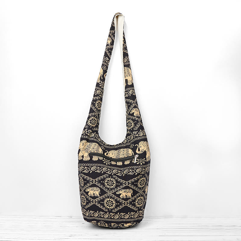 Cotton Elephant Stripes Crossbody Bag for Yoga and Daily Use