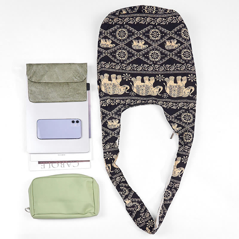 Cotton Elephant Stripes Crossbody Bag for Yoga and Daily Use
