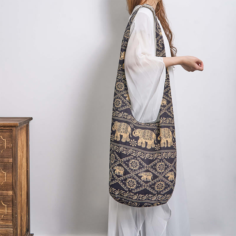 Cotton Elephant Stripes Crossbody Bag for Yoga and Daily Use