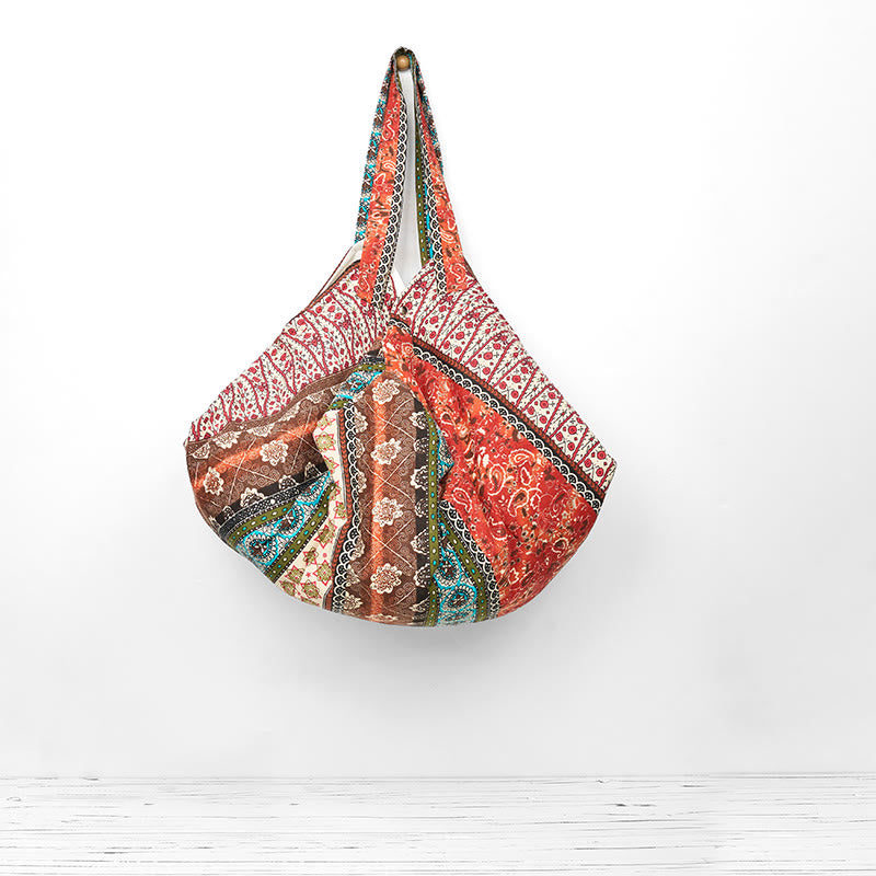 Colored Stripes Cotton Shoulder Bag for Yoga Essentials