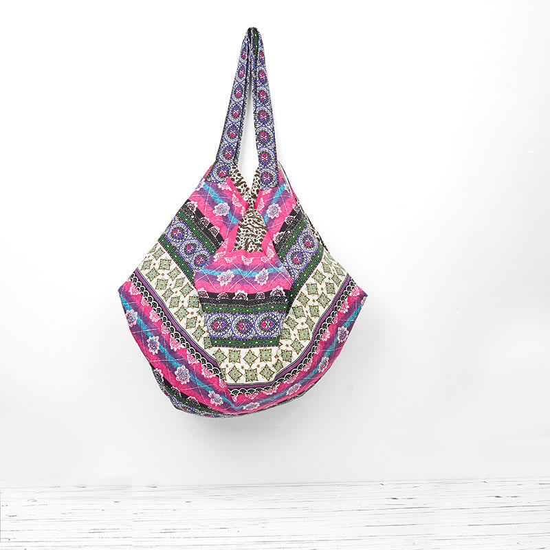Colored Stripes Cotton Shoulder Bag for Yoga Essentials
