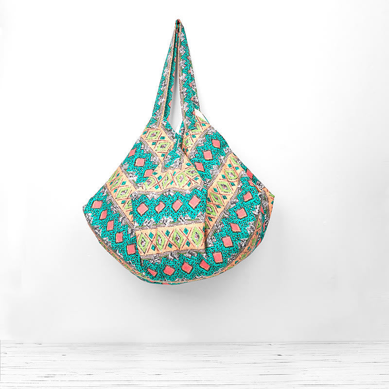Colored Stripes Cotton Shoulder Bag for Yoga Essentials