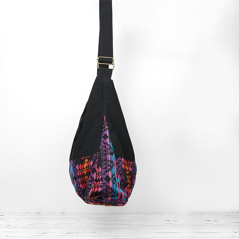 Black Red Pink Geometry Pattern Cotton Crossbody Bag