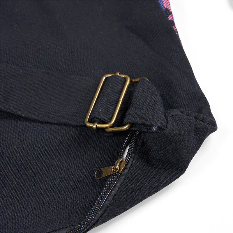 Black Red Pink Geometry Pattern Cotton Crossbody Bag