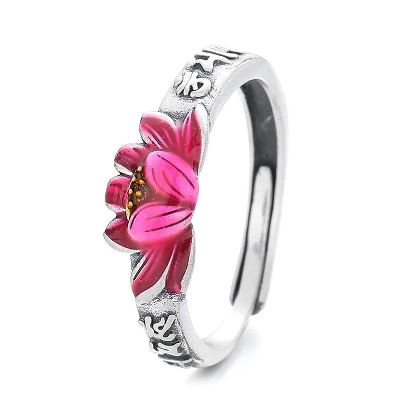 Bague réglable en argent sterling 925 Om Mani Padme Hum Lotus Peace