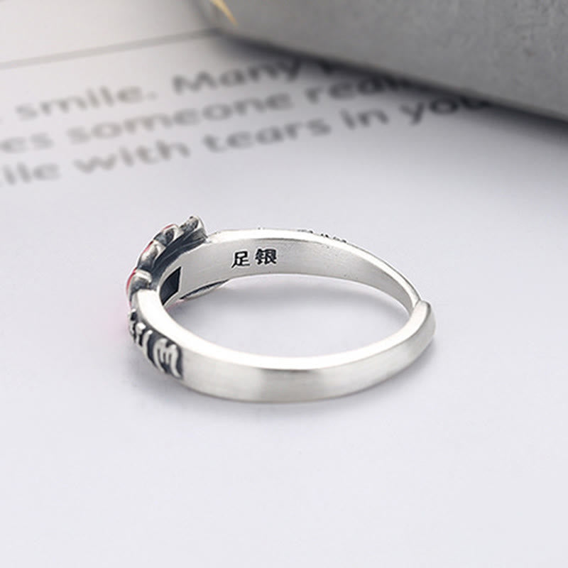 Bague réglable en argent sterling 925 Om Mani Padme Hum Lotus Peace