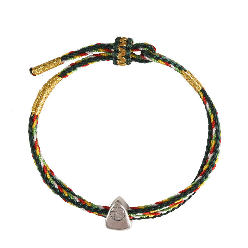 925 Sterling Silver Red String Fu Character Luck Bracelet