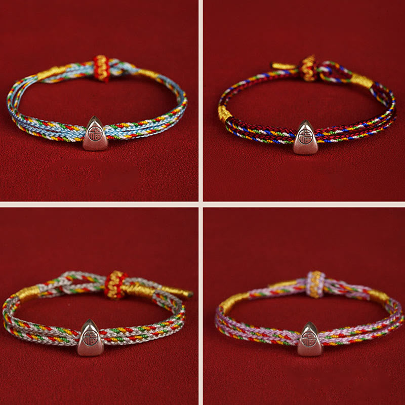 925 Sterling Silver Red String Fu Character Luck Bracelet