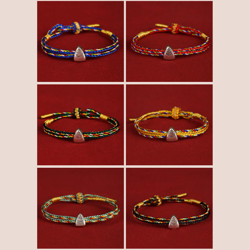 925 Sterling Silver Red String Fu Character Luck Bracelet