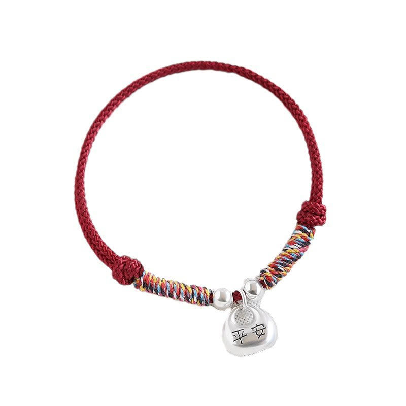 925 Sterling Silver Fu Character Red String Protection Bracelet