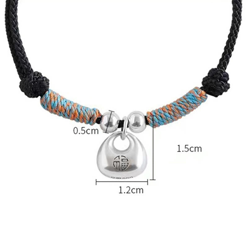 925 Sterling Silver Fu Character Red String Protection Bracelet