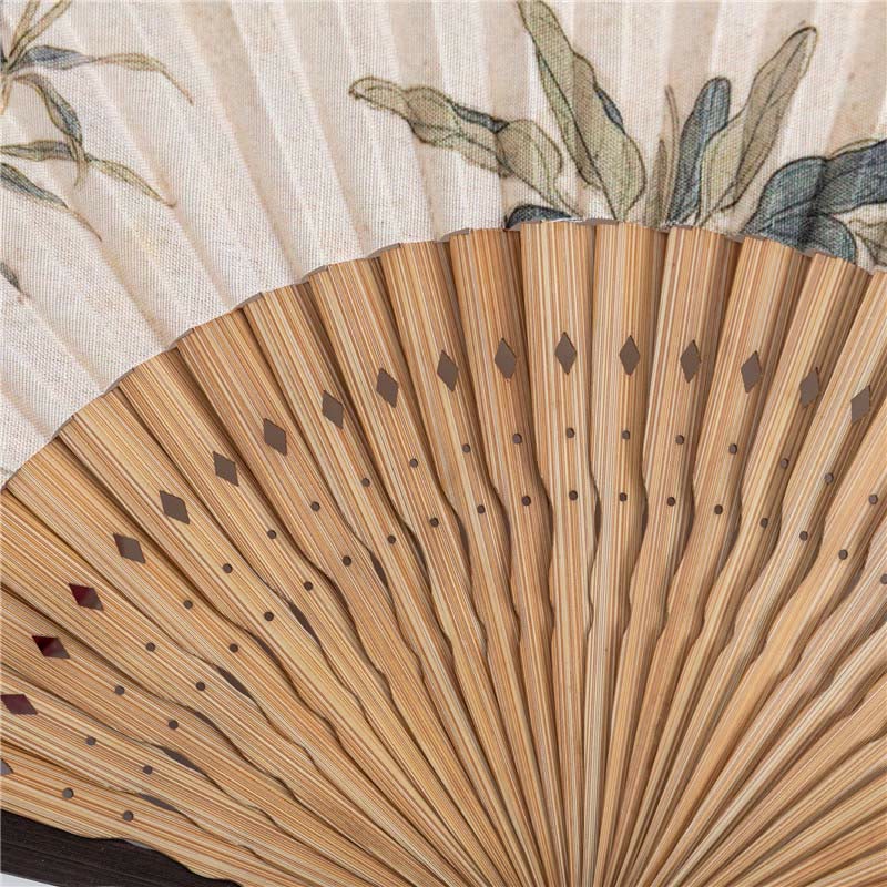 Cotton Linen Chinese Folding Fan 22cm Butterfly Orchid Cat