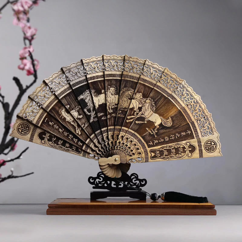 Phoebe Zhennan Wood Koi Fish Chinese Folding Fan 22cm