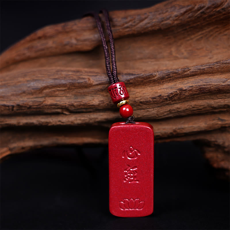 Cinnabar Heart Sutra Lotus Necklace | Spiritual Blessing Pendant