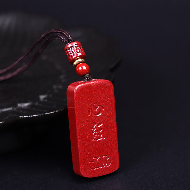 Cinnabar Heart Sutra Lotus Necklace | Spiritual Blessing Pendant
