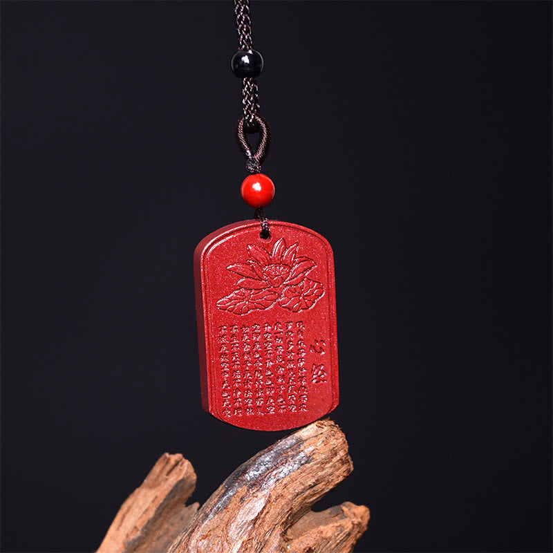 Cinnabar Heart Sutra Lotus Necklace | Spiritual Blessing Pendant