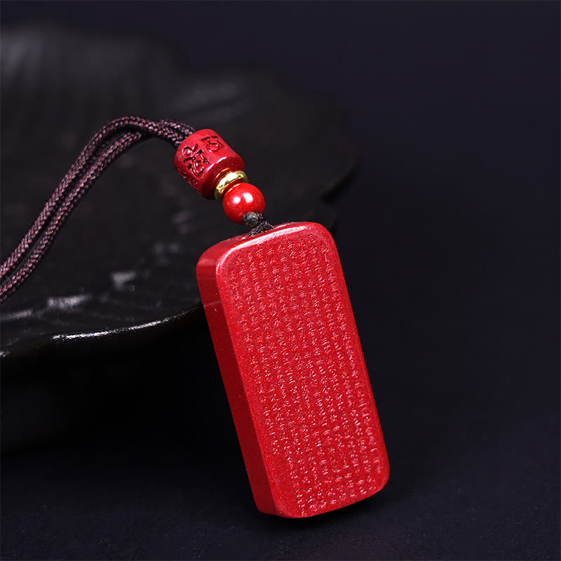 Cinnabar Heart Sutra Lotus Necklace | Spiritual Blessing Pendant