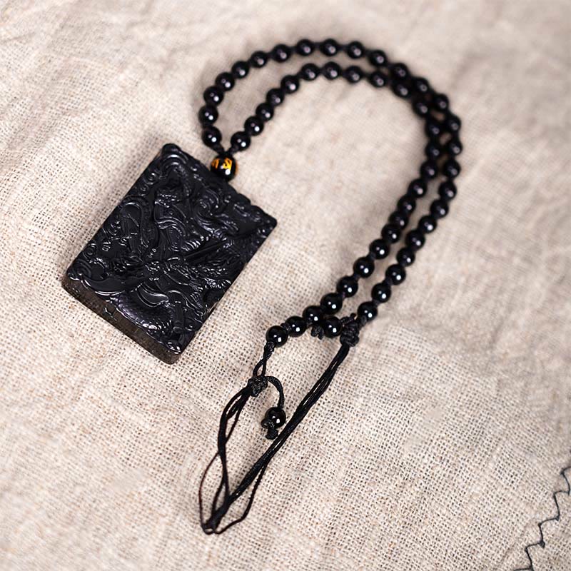 Black Obsidian Guan Gong Strength Necklace Pendant