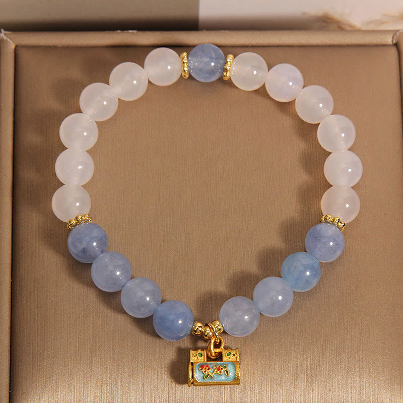 White Agate Aquamarine Protection Bracelet 14-18cm
