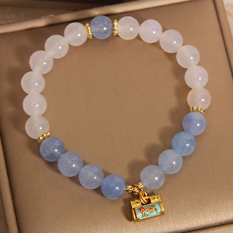 White Agate Aquamarine Protection Bracelet 14-18cm