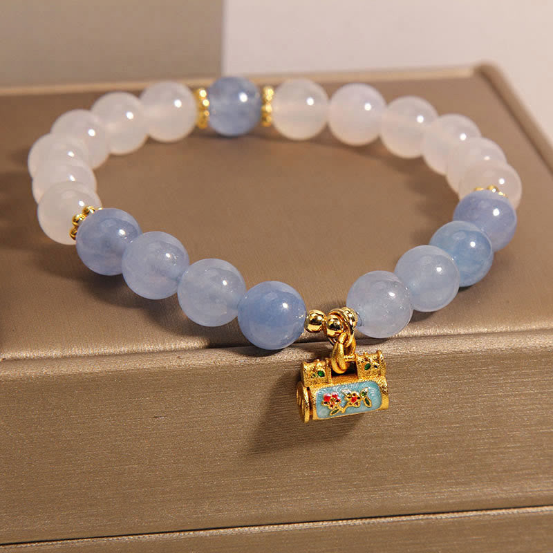 White Agate Aquamarine Protection Bracelet 14-18cm