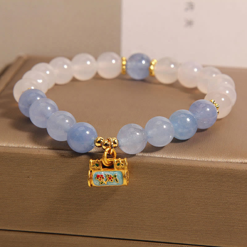 White Agate Aquamarine Protection Bracelet 14-18cm
