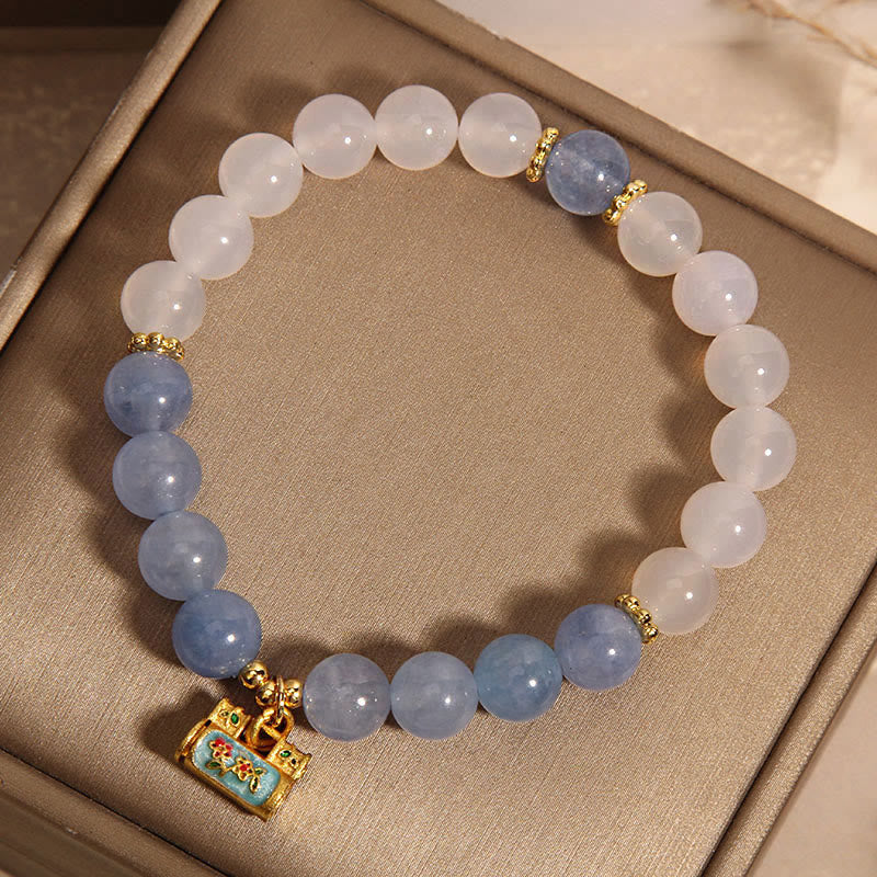 White Agate Aquamarine Protection Bracelet 14-18cm