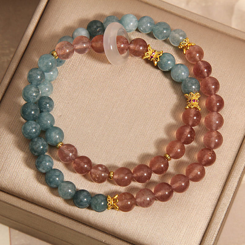 Bracelet Abondance Chance en Jade et Quartz Fraise 8 mm
