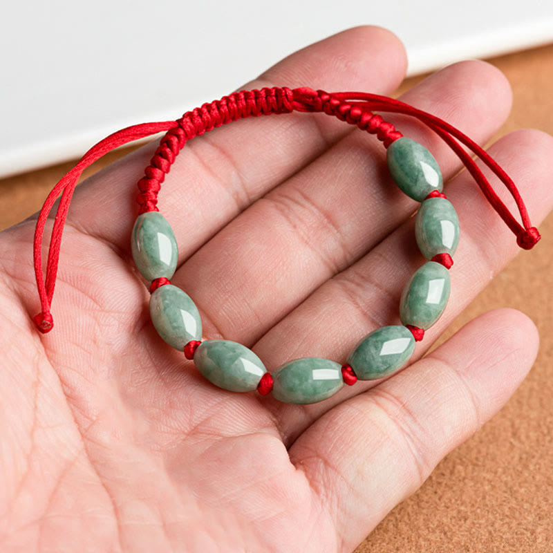 Bracelet porte-bonheur réglable en jade avec cordon rouge pour la prospérité