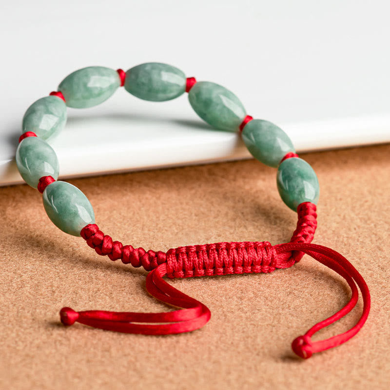 Bracelet porte-bonheur réglable en jade avec cordon rouge pour la prospérité