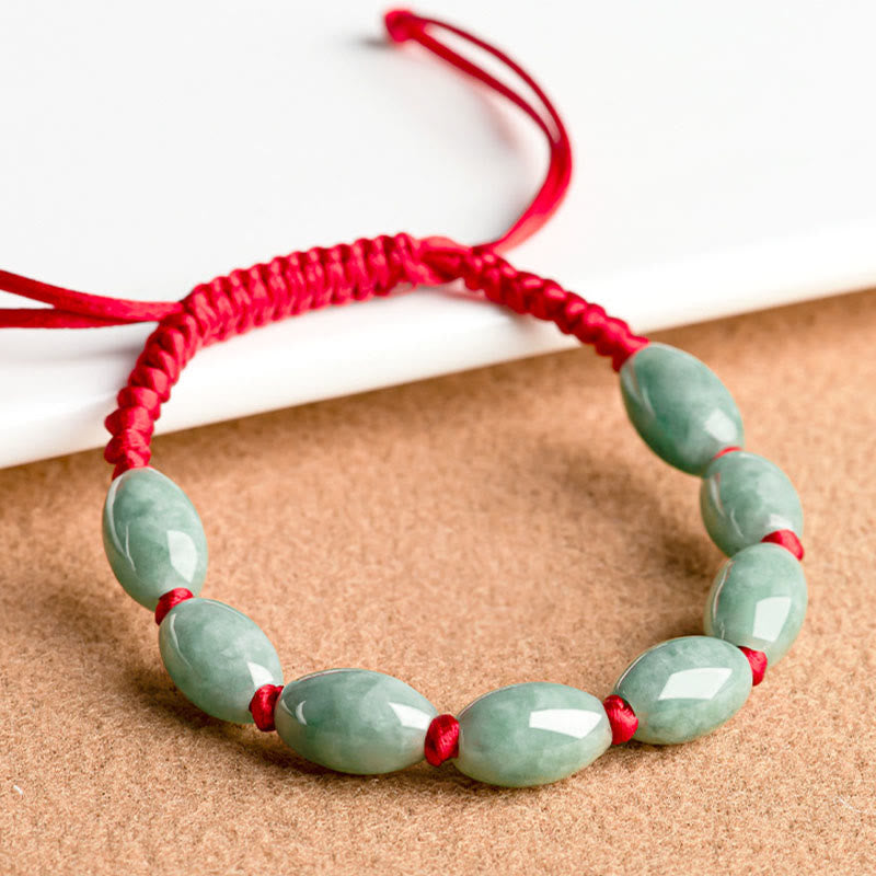 Bracelet porte-bonheur réglable en jade avec cordon rouge pour la prospérité