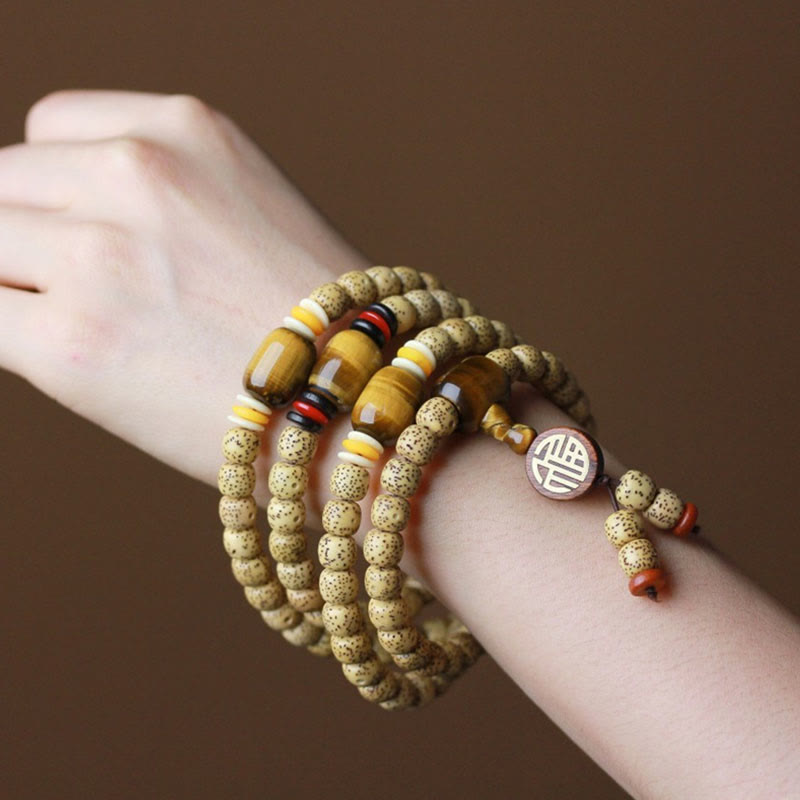 108 Beads Bodhi Seed Tiger Eye Bracelet for Spiritual Peace