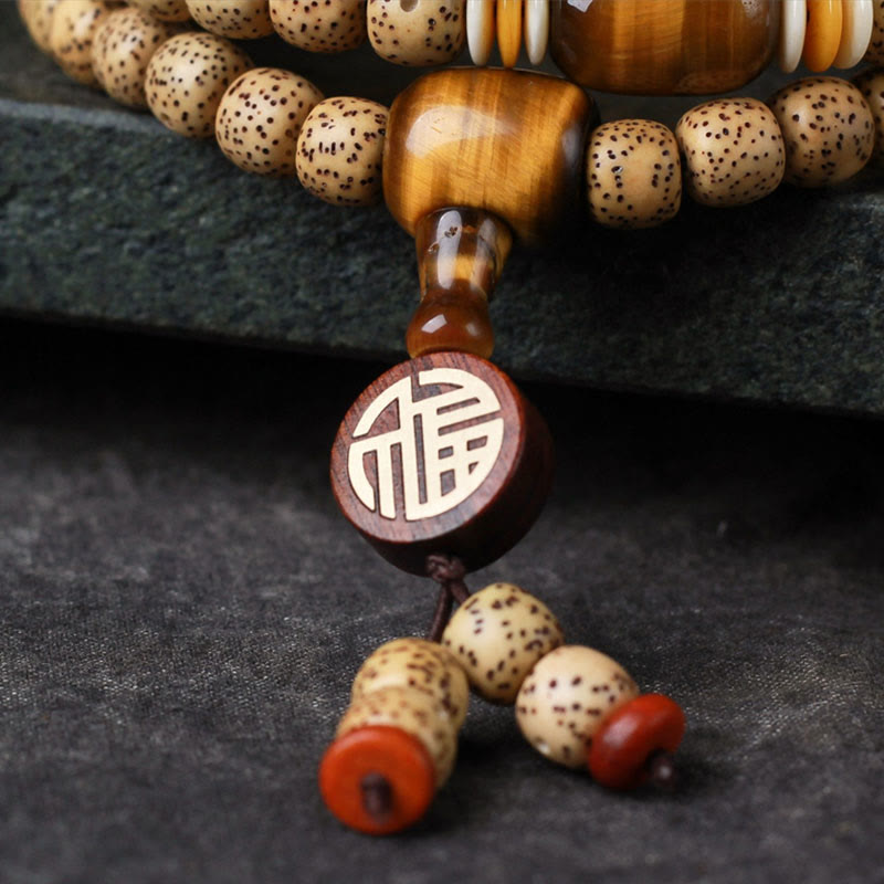 108 Beads Bodhi Seed Tiger Eye Bracelet for Spiritual Peace