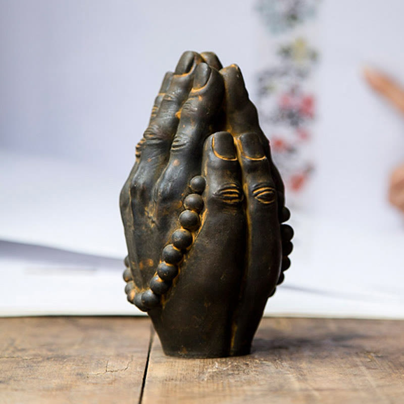 Handmade Rust & Polished Buddha Namaste Statue 15cm | Healing Sounds