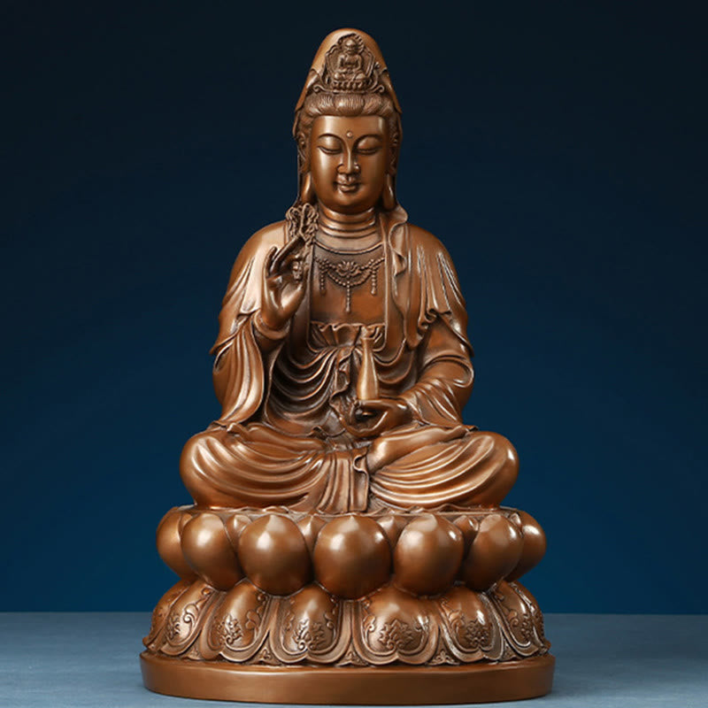 Copper Kwan Yin Avalokitesvara Lotus Buddha Statue Large